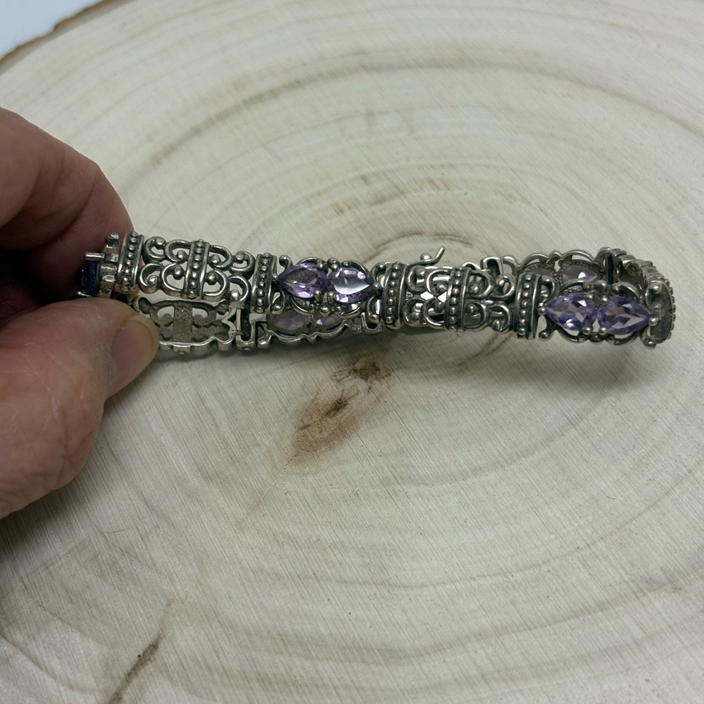 Ornate Antiqued Ornate Silver and Amethyst Bracelet